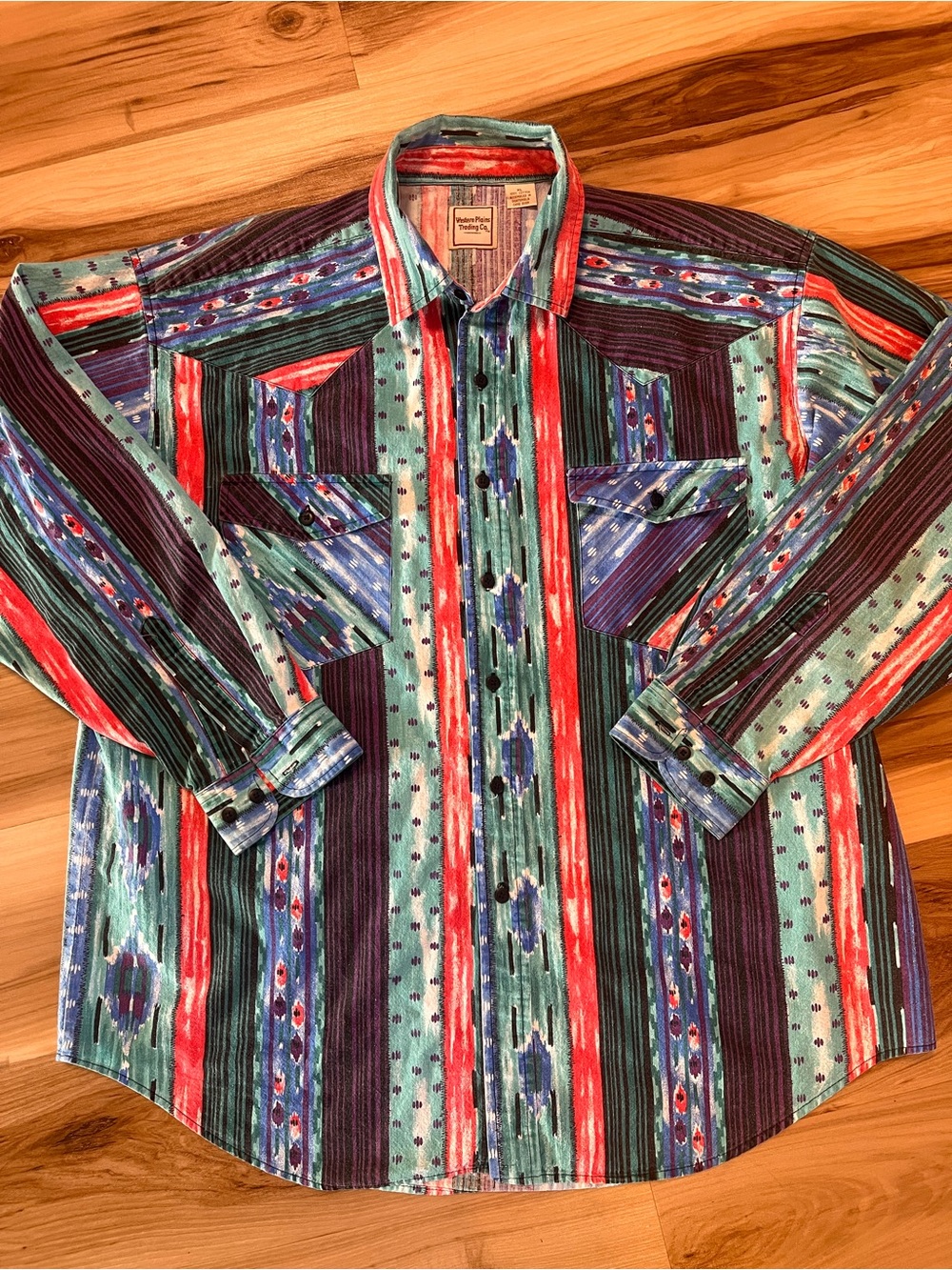 Vintage Western Plains Trading Co XL Button Shirt 90s Southwestern Aztec Rodeo